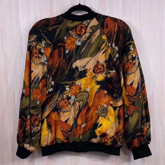 Alluffe 80s vintage retro jacket with orange, yellow, and green floral print - Picture 2 of 9